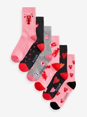 Wild Feet Pink Novelty Love Socks 6 Pack - Image 1 of 15