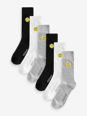 Wild Feet White Smiley Embroidered Crew Socks 6 packs - Image 1 of 4