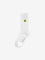 Wild Feet White Smiley Embroidered Crew Socks 6 packs - Image 2 of 4