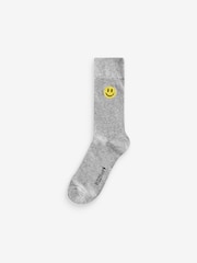 Wild Feet White Smiley Embroidered Crew Socks 6 packs - Image 3 of 4