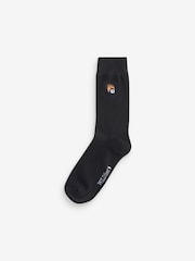 Wild Feet Black Embroidered Crew Socks 6 Pack - Image 6 of 7