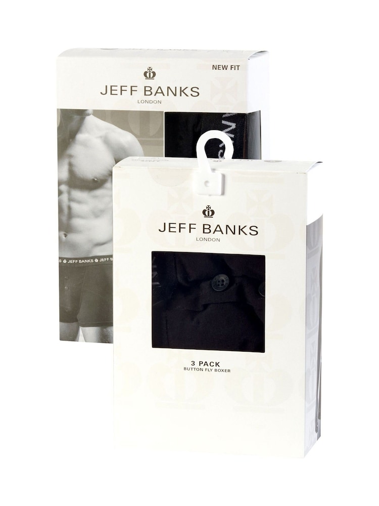Jeff Banks Black Cotton Button Fly Boxers 3 Pack - Image 8 of 8