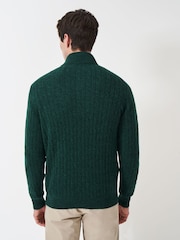Crew Clothing Company Green Lambswool Cable Quarter Zip Jumper - Image 2 of 5