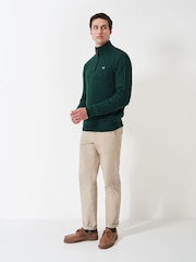 Crew Clothing Company Green Lambswool Cable Quarter Zip Jumper - Image 3 of 5