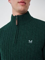 Crew Clothing Company Green Lambswool Cable Quarter Zip Jumper - Image 4 of 5