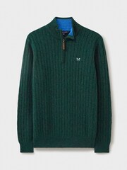 Crew Clothing Company Green Lambswool Cable Quarter Zip Jumper - Image 5 of 5