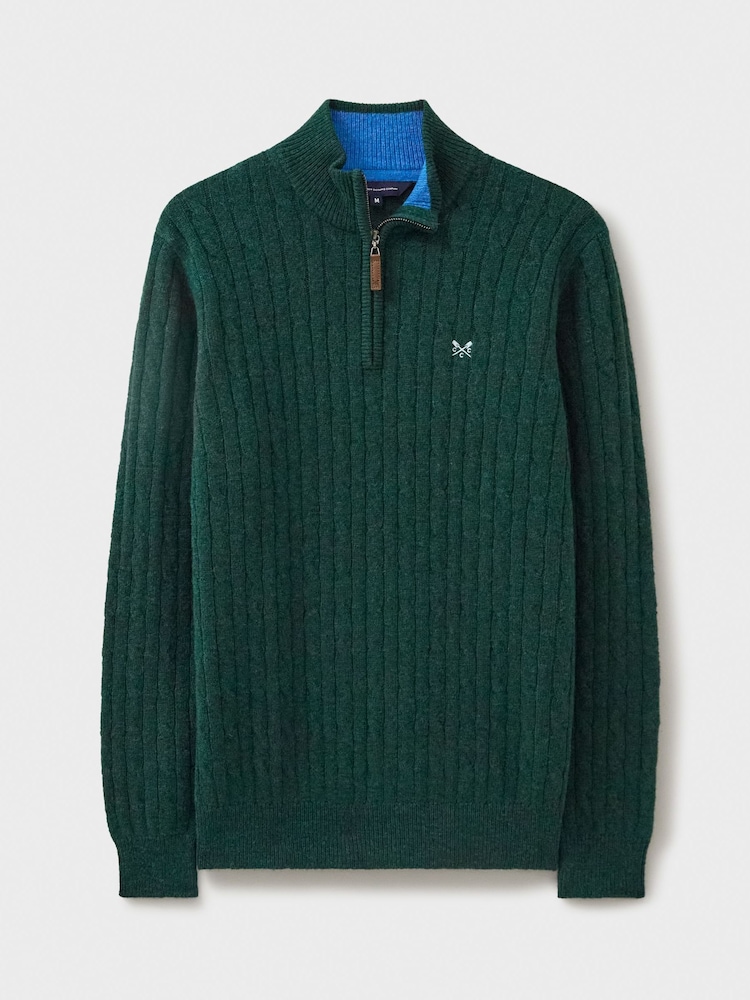 Crew Clothing Company Green Lambswool Cable Quarter Zip Jumper - Image 5 of 5