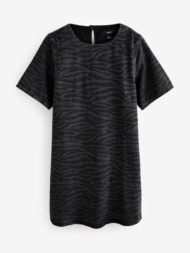 Zebra Print 100% Cotton Short Sleeve Denim T-Shirt Dress - Image 6 of 9