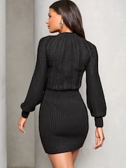 Lipsy Black Cable Blouson Knitted Jumper Dress - Image 4 of 4