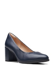 Clarks Blue Wide Fit (E) Leather Freva 55 Court Shoes - Image 5 of 7