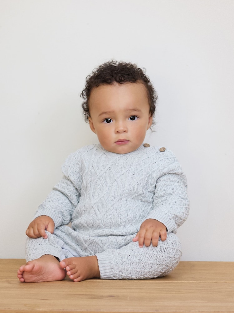 The Little Tailor Baby 100% Cotton Cable Knit Romper And Hat Gift Set - Image 1 of 10
