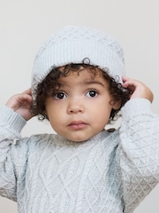 The Little Tailor Baby 100% Cotton Cable Knit Romper And Hat Gift Set - Image 3 of 10