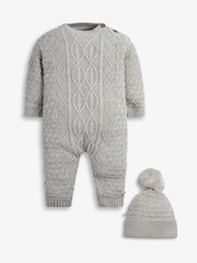 The Little Tailor Baby 100% Cotton Cable Knit Romper And Hat Gift Set - Image 4 of 10
