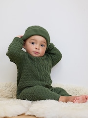 The Little Tailor Baby 100% Cotton Cable Knit Romper And Hat Gift Set - Image 1 of 10