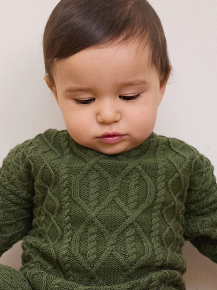 The Little Tailor Baby 100% Cotton Cable Knit Romper And Hat Gift Set - Image 2 of 10