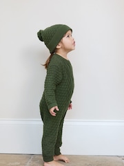 The Little Tailor Baby 100% Cotton Cable Knit Romper And Hat Gift Set - Image 3 of 10