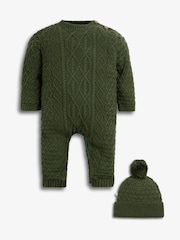 The Little Tailor Baby 100% Cotton Cable Knit Romper And Hat Gift Set - Image 4 of 10