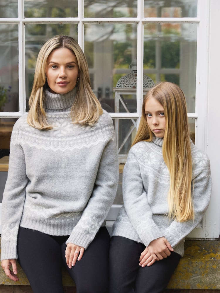 The Little Tailor Kids Snowflake Funnel Neck Chunky Christmas Jumper - Image 2 of 5