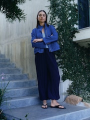 Cobalt Blue Funnel Neck Cotton Utility Jacket - Image 1 of 4