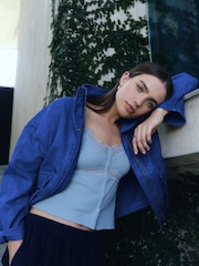 Cobalt Blue Funnel Neck Cotton Utility Jacket - Image 2 of 4