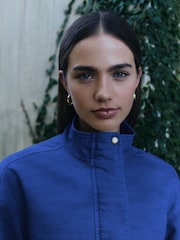 Cobalt Blue Funnel Neck Cotton Utility Jacket - Image 3 of 4