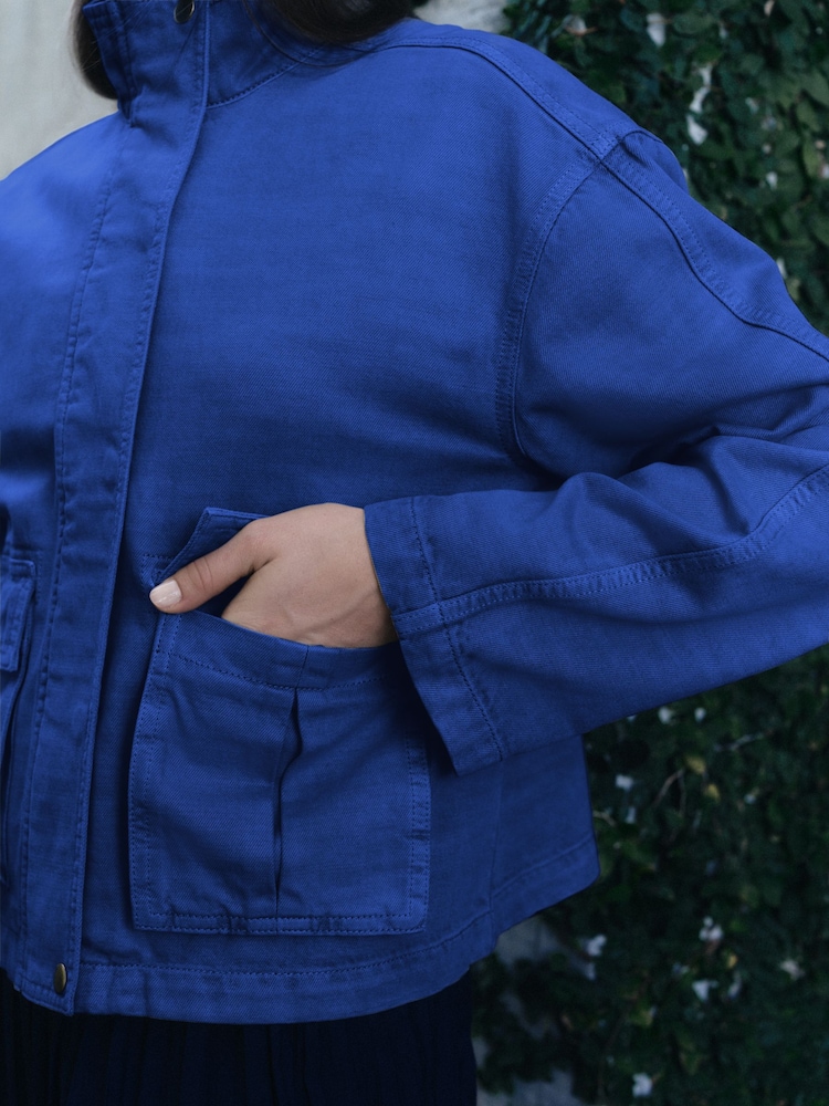 Cobalt Blue Funnel Neck Cotton Utility Jacket - Image 4 of 4 Cobalt Blue Funnel Neck Cotton Utility Jacket - Image 4 of 4