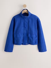 Cobalt Blue Funnel Neck Cotton Utility Jacket - Image 6 of 8