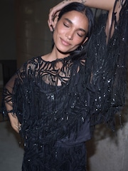 Black Sequin Tassel Midi Skirt - Image 4 of 8