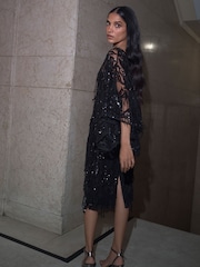 Black Sequin Tassel Midi Skirt - Image 6 of 8
