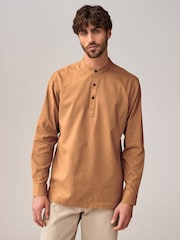 Brown Textured Long Sleeve 100% Cotton Kurta - Image 4 of 8