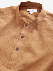 Brown Textured Long Sleeve 100% Cotton Kurta - Image 6 of 8