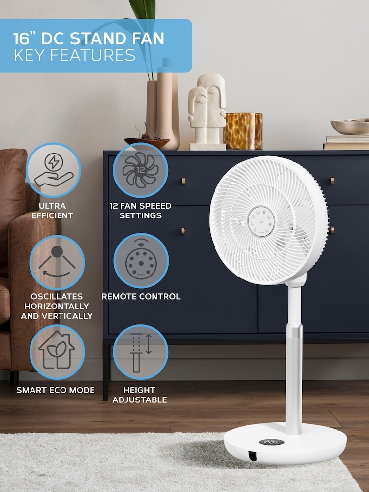 Air Pro White 125 Pedestal Fan With Remote Control and Digital Display - Image 2 of 7