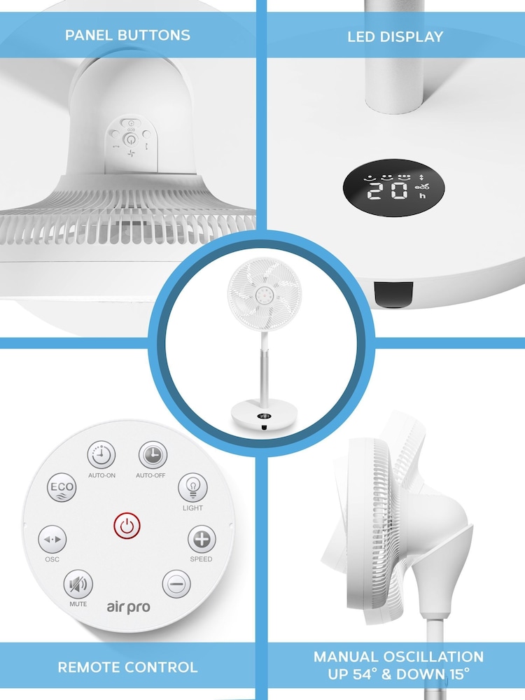Air Pro White 125 Pedestal Fan With Remote Control and Digital Display - Image 7 of 7