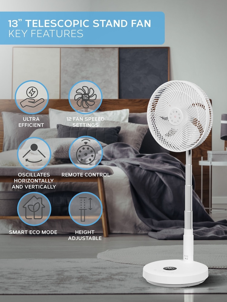 Air Pro White 13.5 Oscillating Pedestal Fan With Remote Control - Image 2 of 7