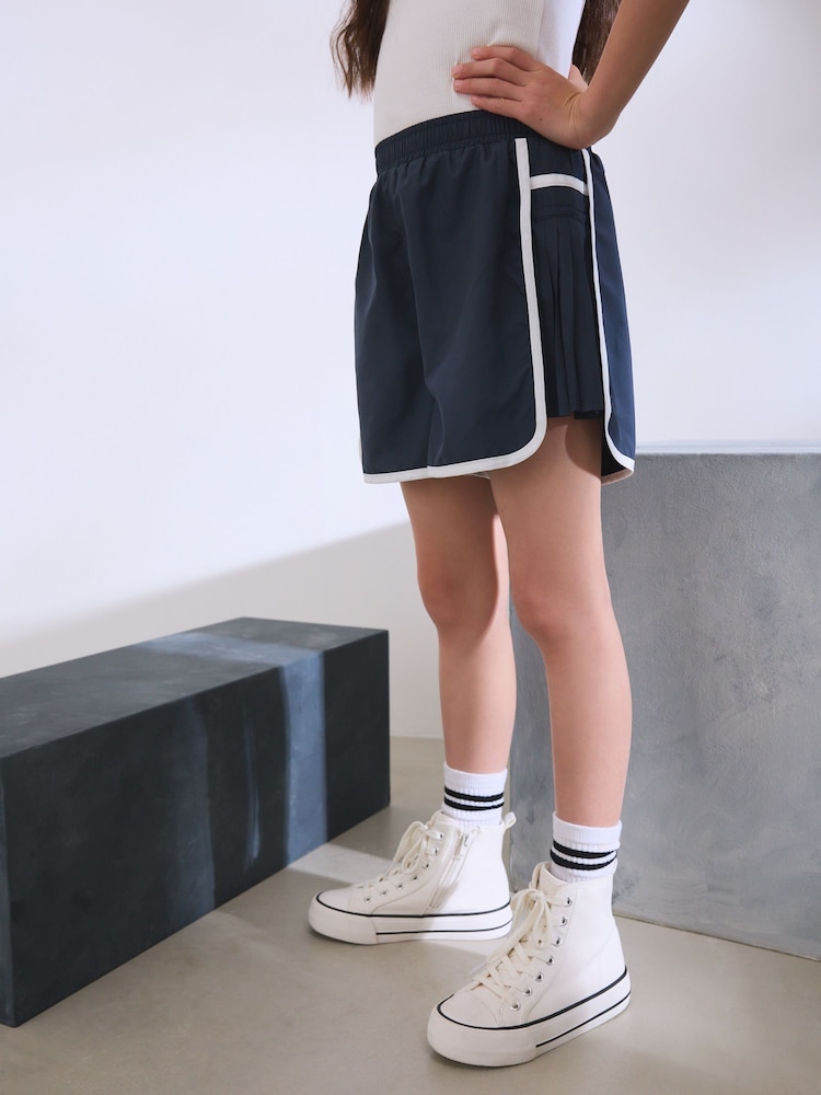Navy Blue Sporty Pleated Shorts (3-16yrs) - Image 1 of 8