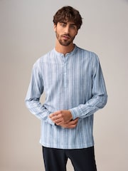 Blue Cotton Linen Blend Stripe Kurta - Image 1 of 9