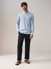 Blue Cotton Linen Blend Stripe Kurta - Image 2 of 9