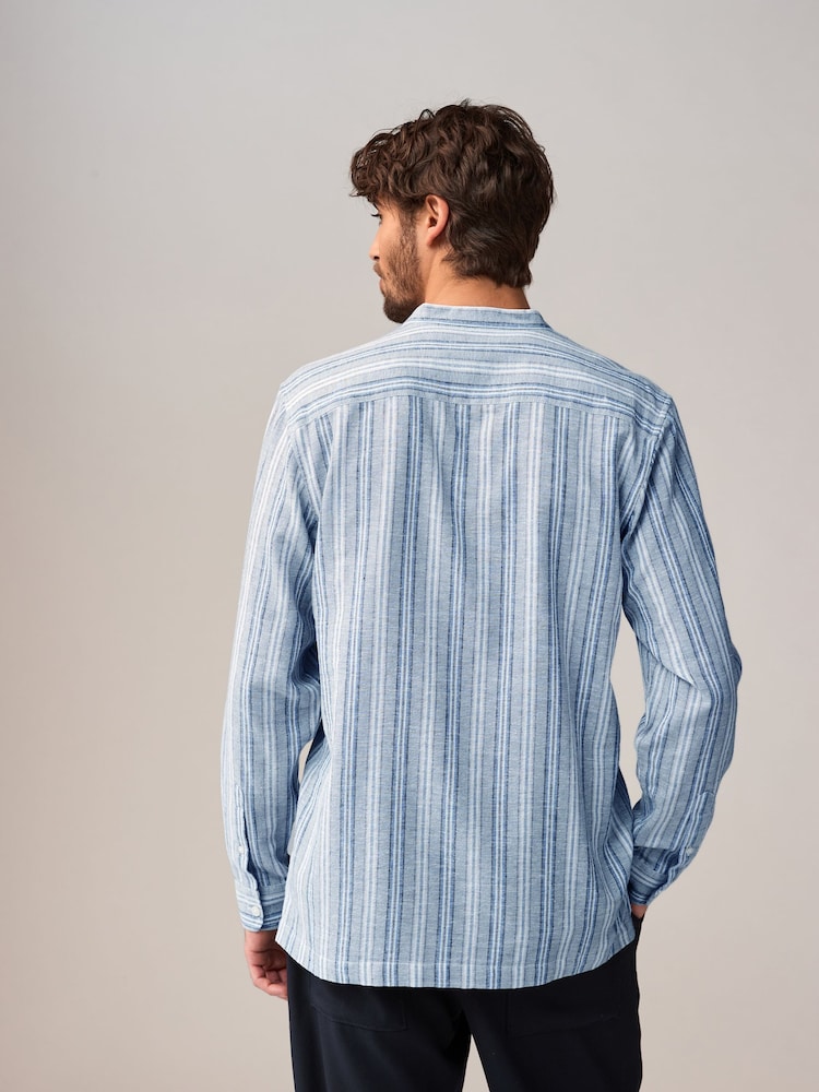 Blue Cotton Linen Blend Stripe Kurta - Image 3 of 9