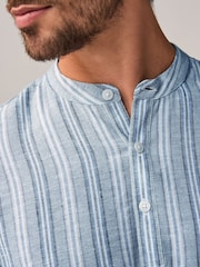 Blue Cotton Linen Blend Stripe Kurta - Image 4 of 9