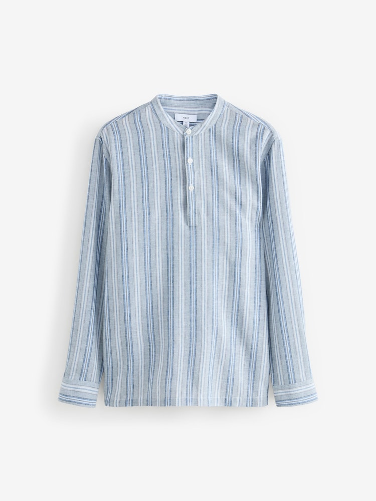 Blue Cotton Linen Blend Stripe Kurta - Image 6 of 9