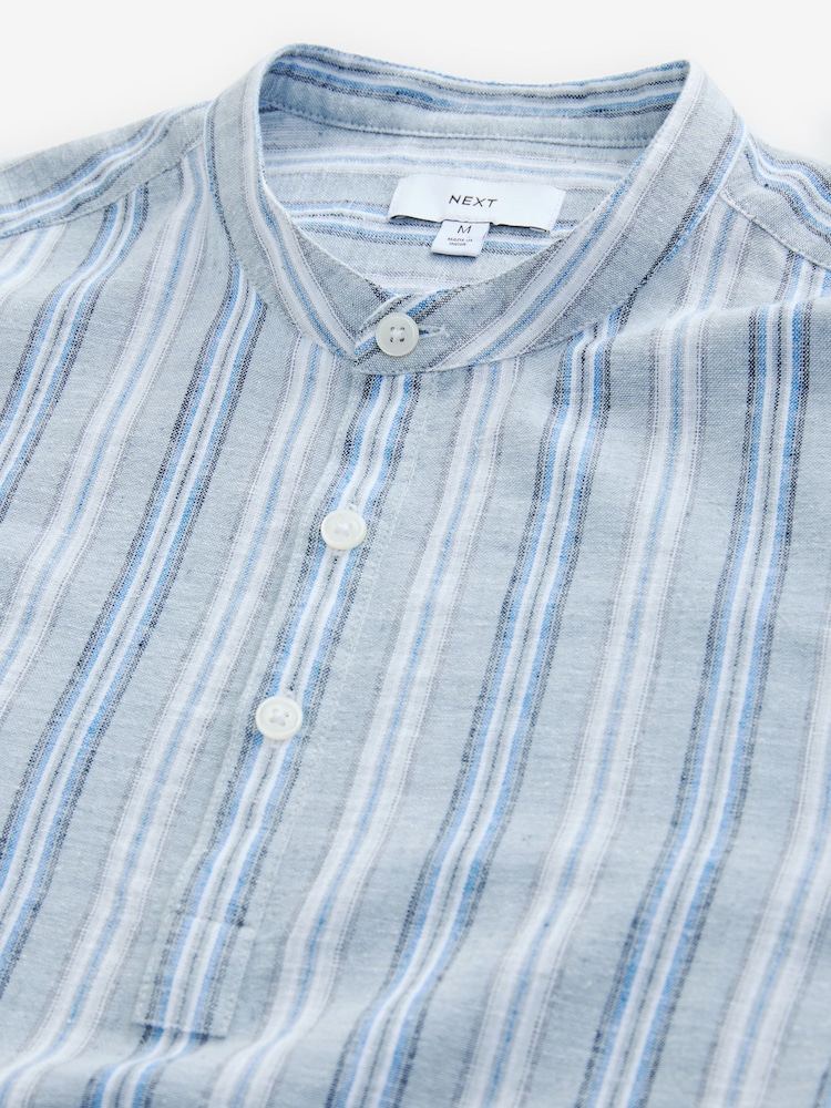 Blue Cotton Linen Blend Stripe Kurta - Image 7 of 9