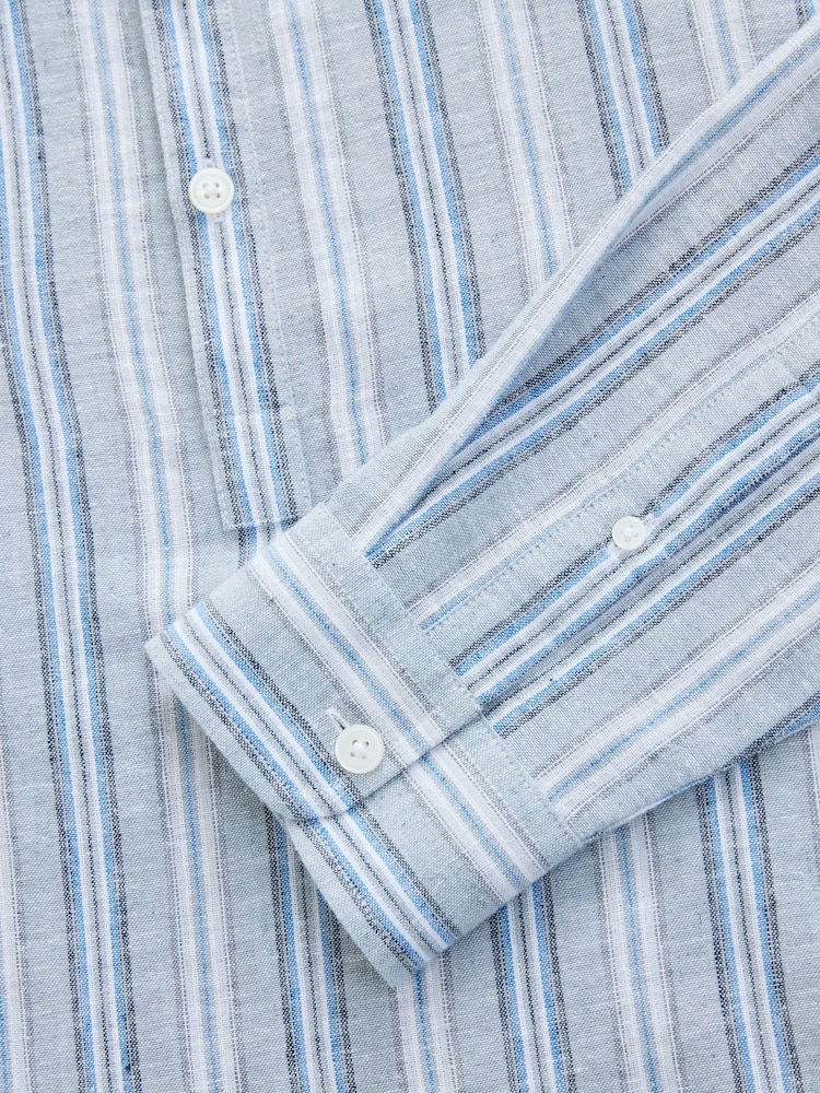 Blue Cotton Linen Blend Stripe Kurta - Image 8 of 9