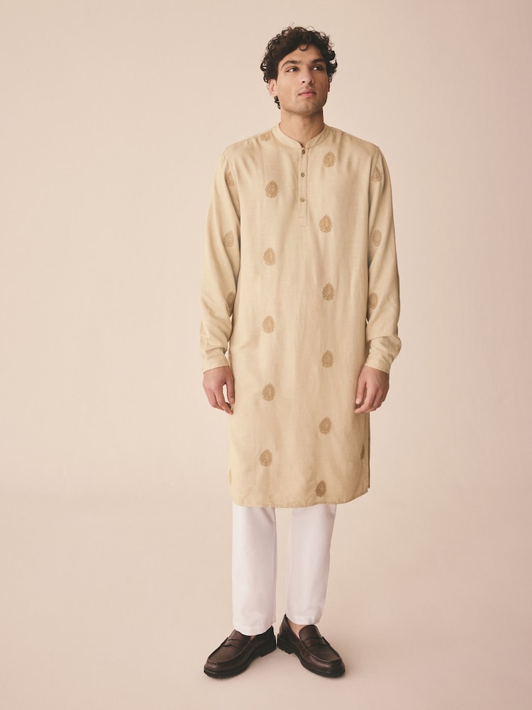 Neutral Leaf EMB Embroidered Kurta Shirt - Image 1 of 10