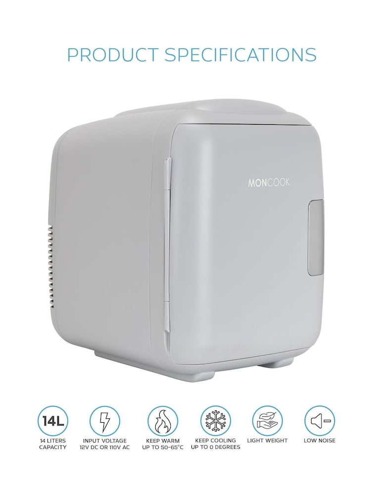 MONCOOK Grey Mono Glass Door Mini Fridge Cooling and Warming Functio 14L - Image 2 of 7