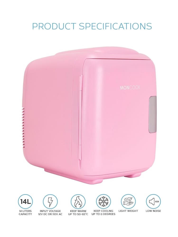 MONCOOK Pink Mono Glass Door Mini Fridge Cooling and Warming Functio 14L - Image 2 of 7