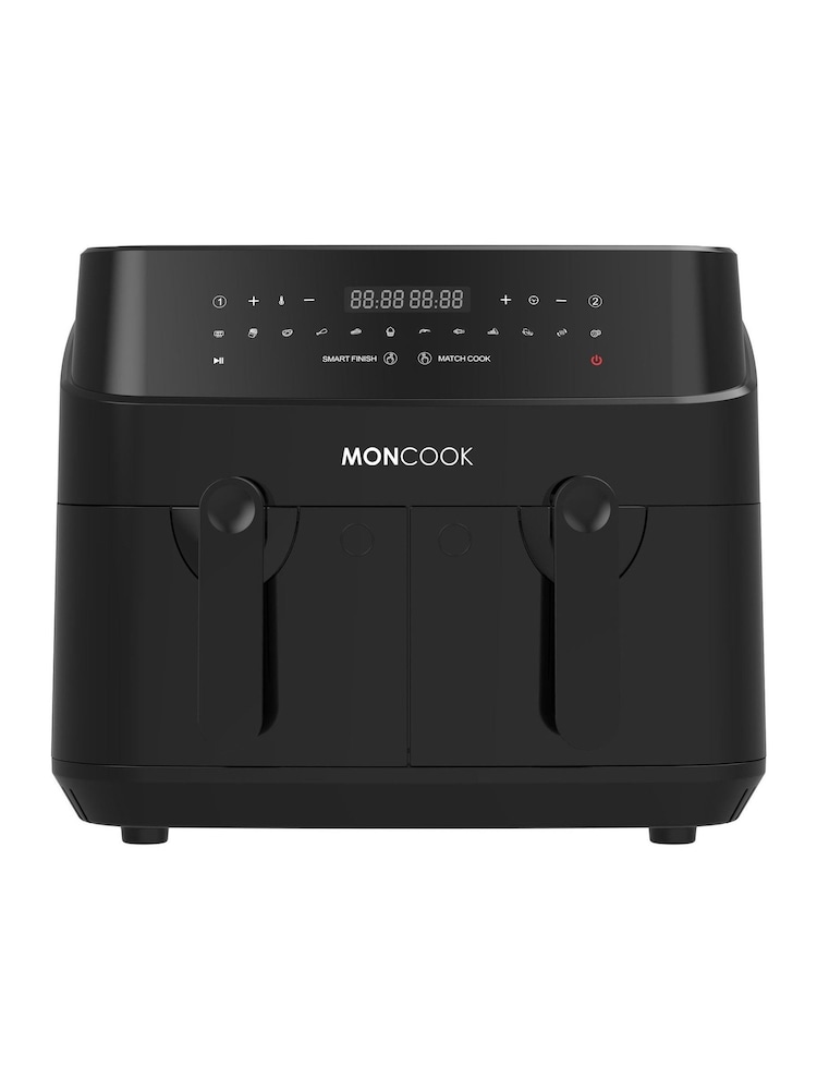 MONCOOK Black 9L Dual Air Fryer Oil Free Cooking with 50 Receipe Book - Image 1 of 7