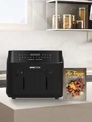 MONCOOK Black 9L Dual Air Fryer Oil Free Cooking with 50 Receipe Book - Image 2 of 7