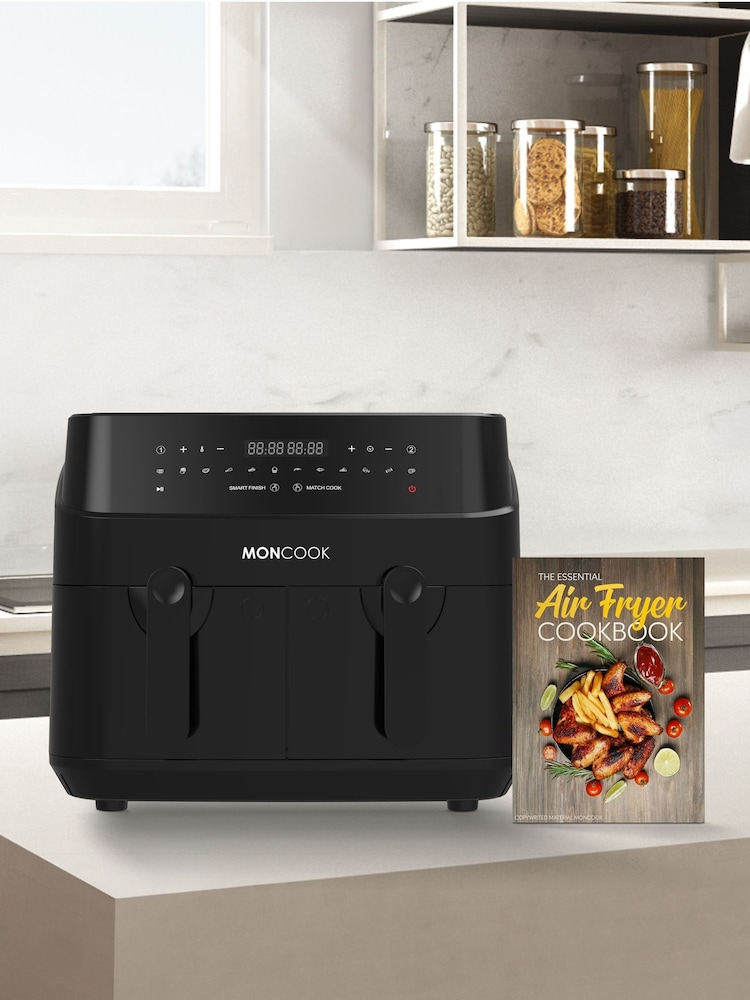 MONCOOK Black 9L Dual Air Fryer Oil Free Cooking with 50 Receipe Book - Image 2 of 7