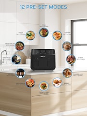 MONCOOK Black 9L Dual Air Fryer Oil Free Cooking with 50 Receipe Book - Image 6 of 7