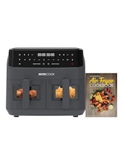 MONCOOK Grey 9L Glass Front Dual Air Fryer with 50 Receipe Cook Book - Image 1 of 7